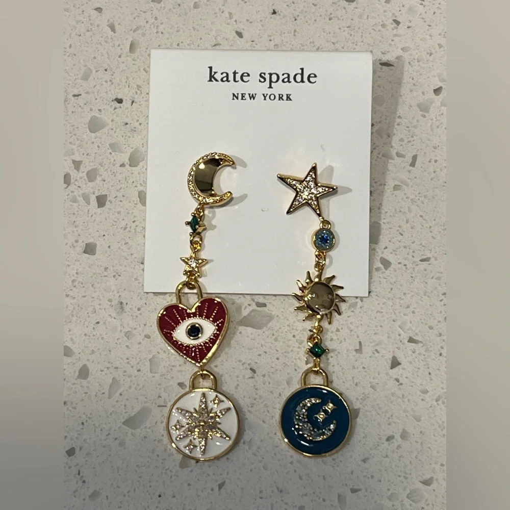 Kate Spade Celestial Charm Drop Earrings Gold NWT